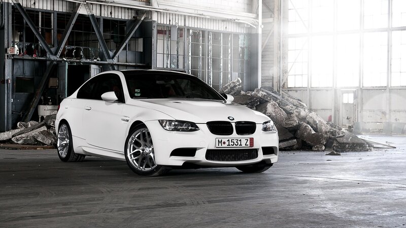 White BMW M3 Coupe — Dramatic, Photograph, Car, Warehouse, Debris, Black
