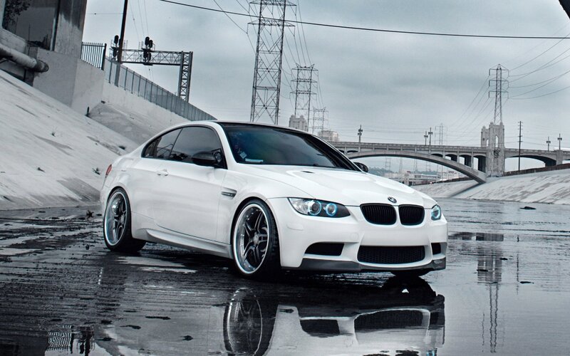 White BMW M3 Coupe — Dramatic, Photograph, Wet Pavement