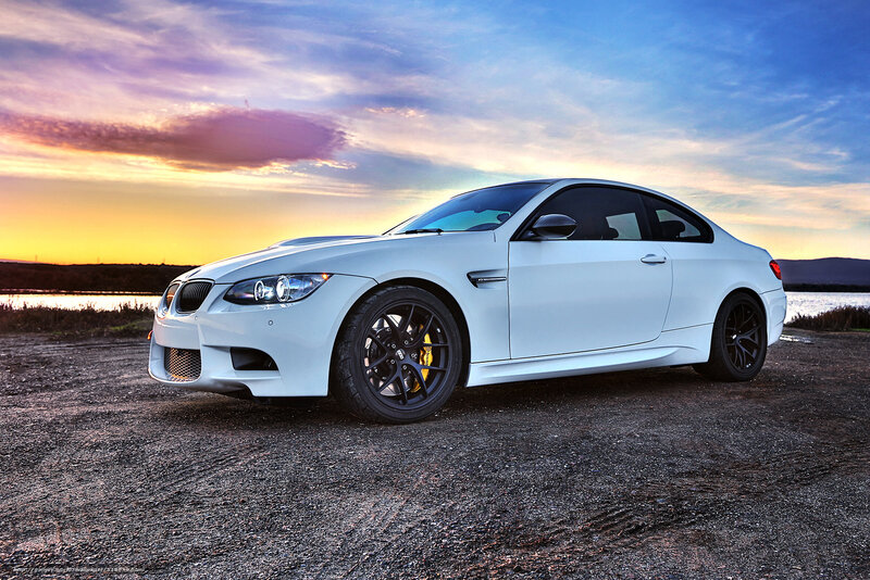 White BMW M3 Coupe — Dramatic, Sunset, Photograph, Car, Lake