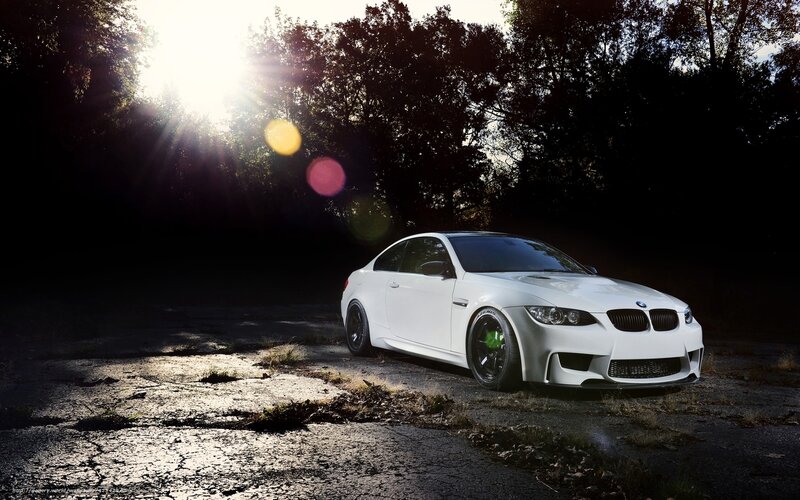 White BMW M3 Coupe — Dramatic, Sunset, Photograph, Car, Trees, Sun