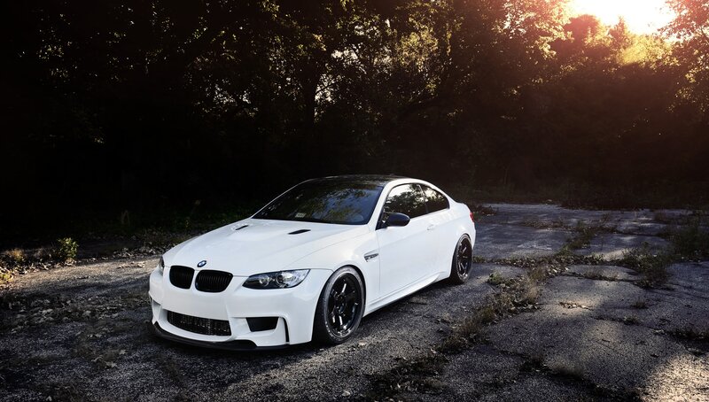 White BMW M3 Coupe — Dramatic, Sunset, Photograph, Car, Trees, Sunlight, Black
