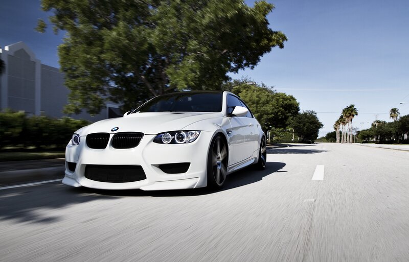 White BMW M3 Coupe — Dynamic, Afternoon, Photograph, Car, Road, Trees, Black, Blue
