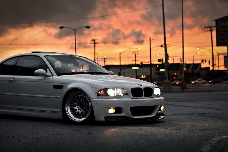 White Bmw M3 Coupe — Gray, Dramatic, Sunset, Photograph, Car