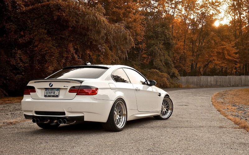 White BMW M3 Coupe — Serene, Autumn, Photograph, Trees, Road