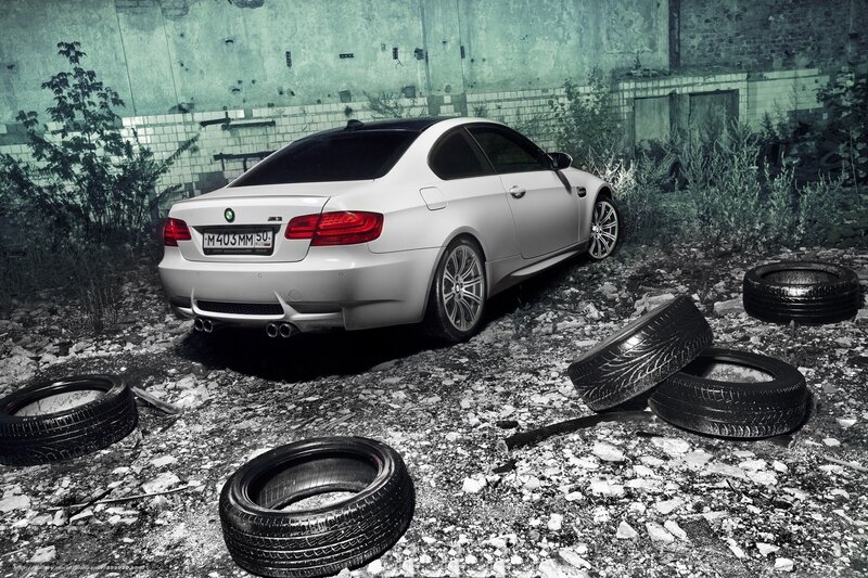 White BMW M3 in abandoned lot