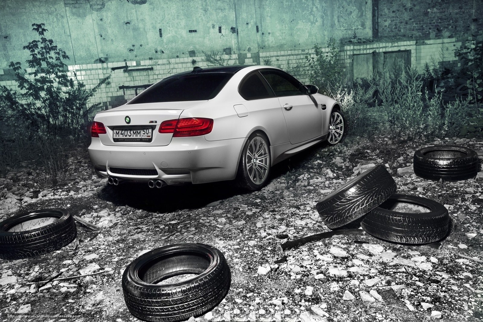 White BMW M3 in abandoned lot