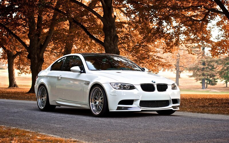 White BMW M3 in autumn