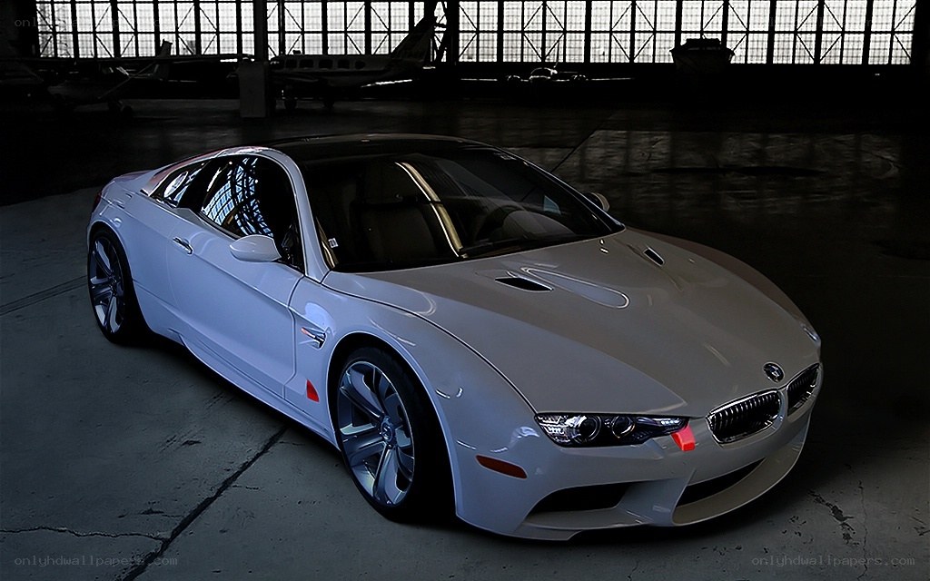 White BMW M3 in hangar