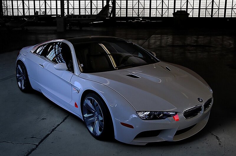 White BMW M3 in hangar