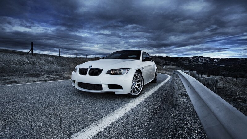 White BMW M3 on Road — Dramatic