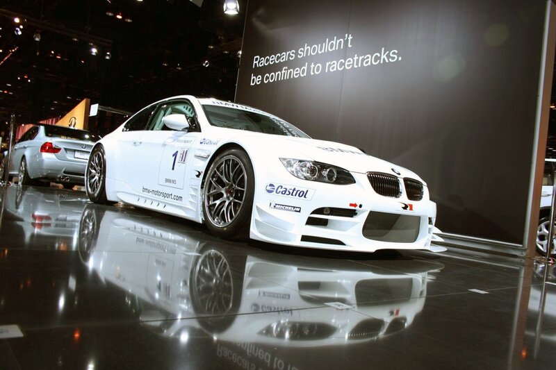 White BMW M3 racecar on display