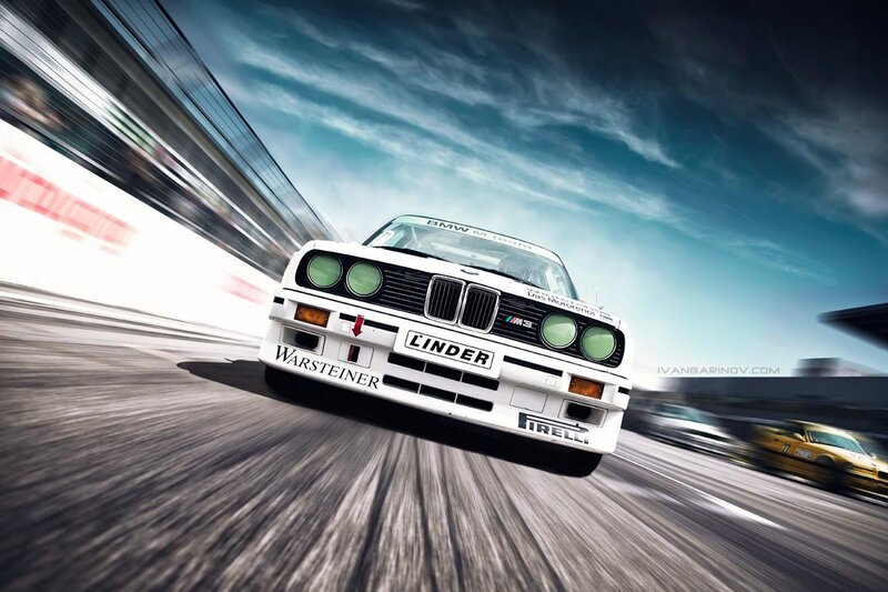 White BMW M3 racing on track