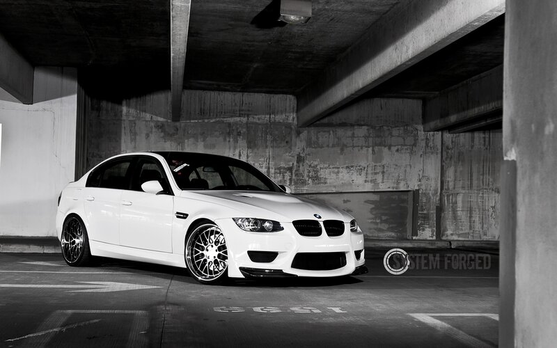 White BMW M3 Sedan — Black, Dramatic, Photograph