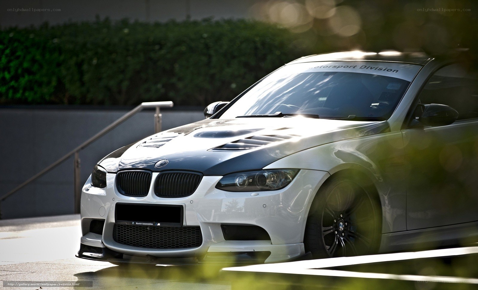 white bmw m3 with carbon hood