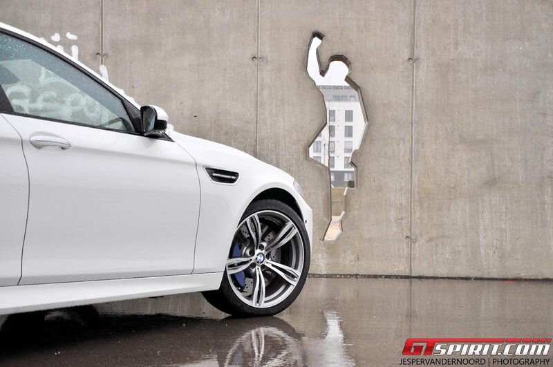 White BMW M3 with custom wall cutout