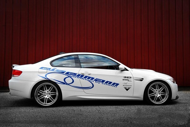 white bmw m3 with decals