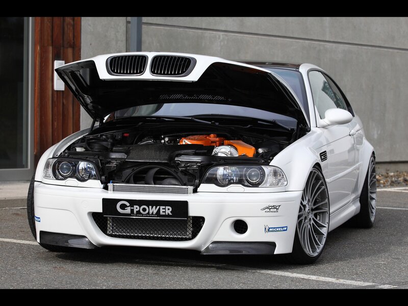 White BMW M3 with open hood