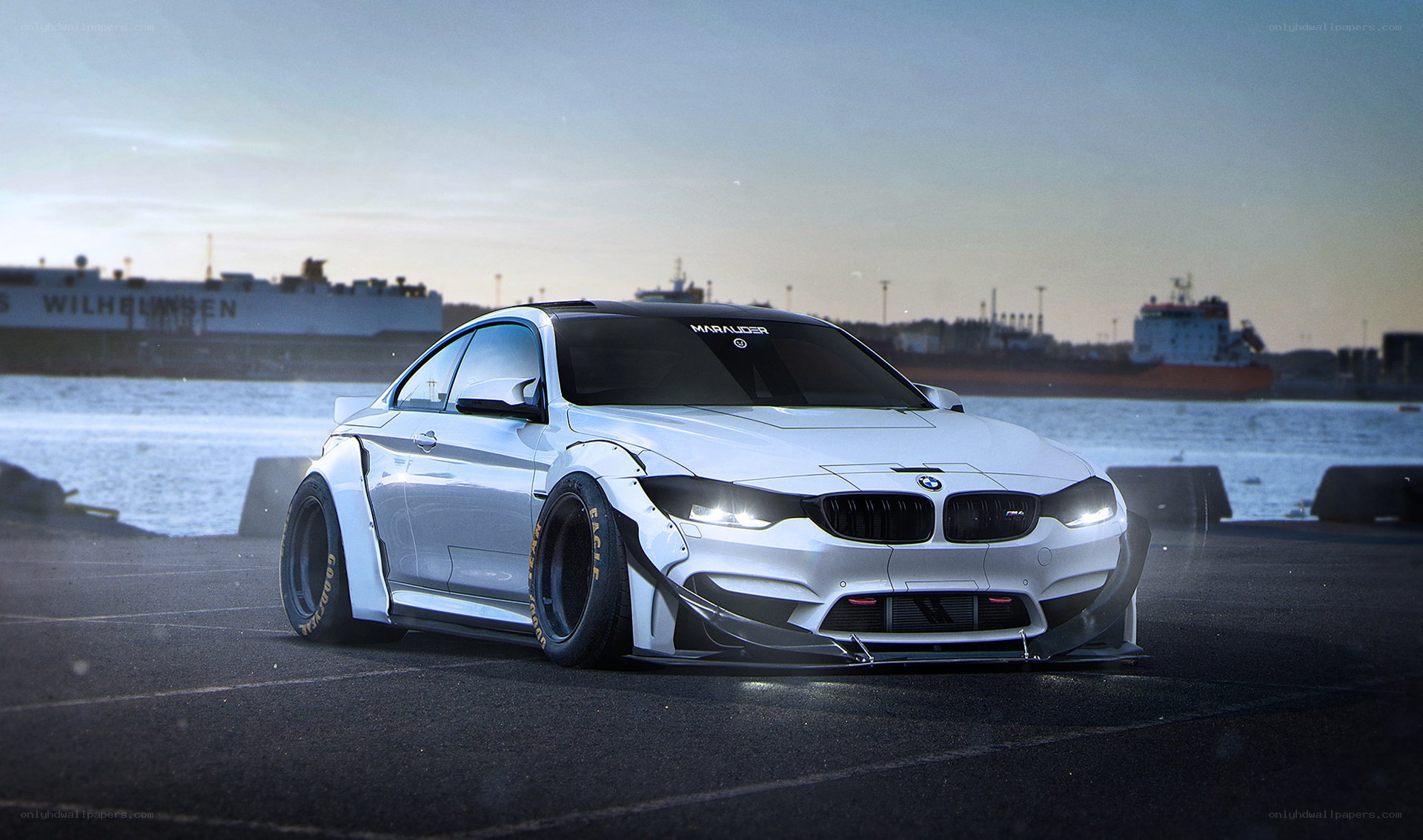 White BMW M4 at port