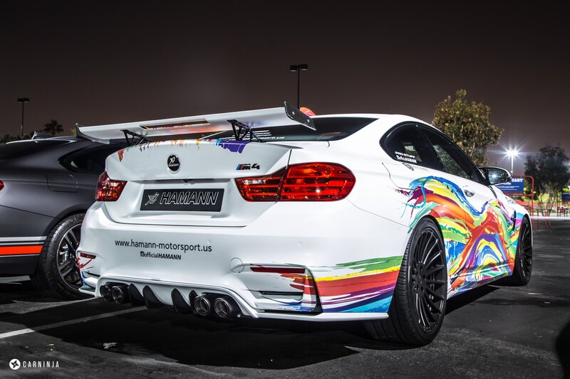 White BMW M4 Car — Dramatic, Night, Photograph, Tire