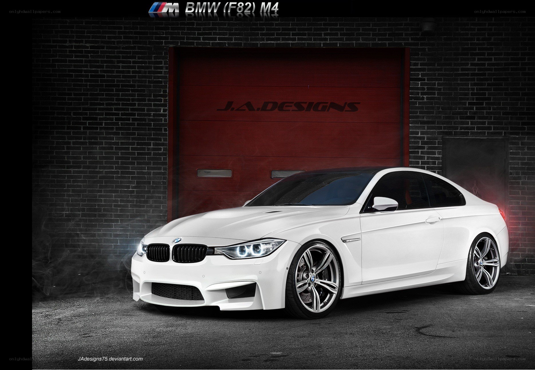 White BMW M4 in garage