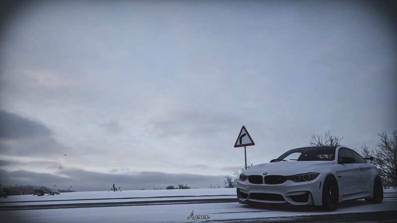 White Bmw M4 in Snow