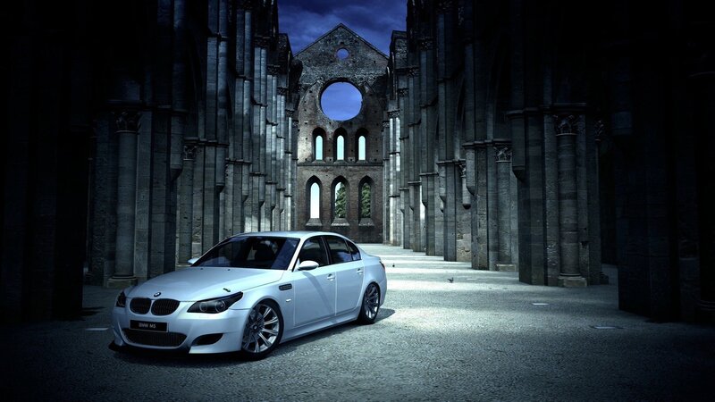 White BMW M5 Car — Dramatic, Night, 3d Render