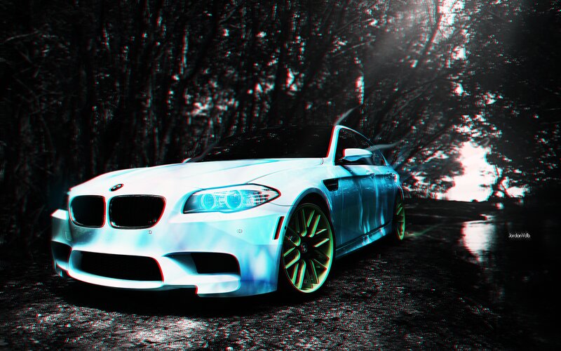 White BMW M5 Car — Dramatic, Night