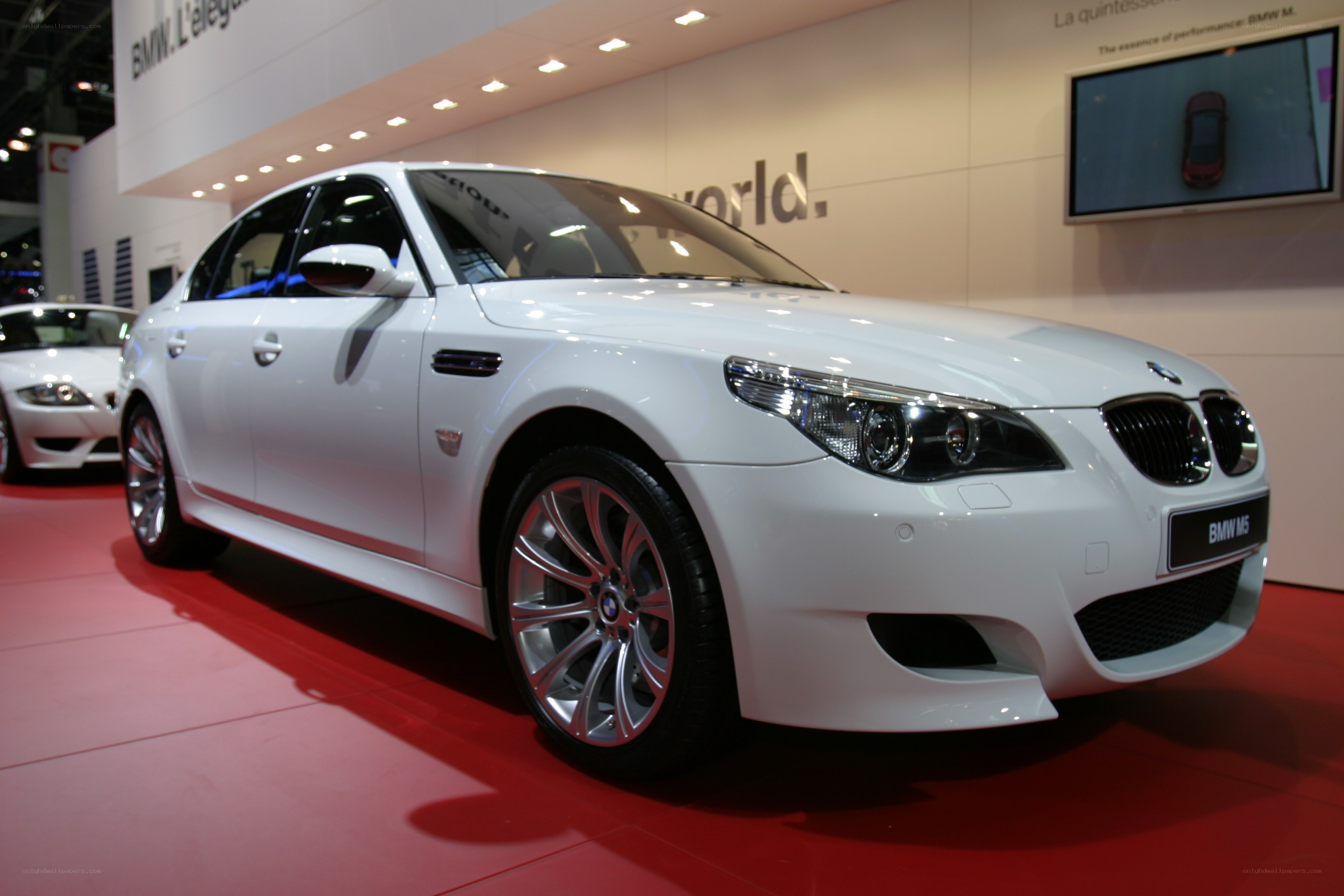 White BMW M5 on display