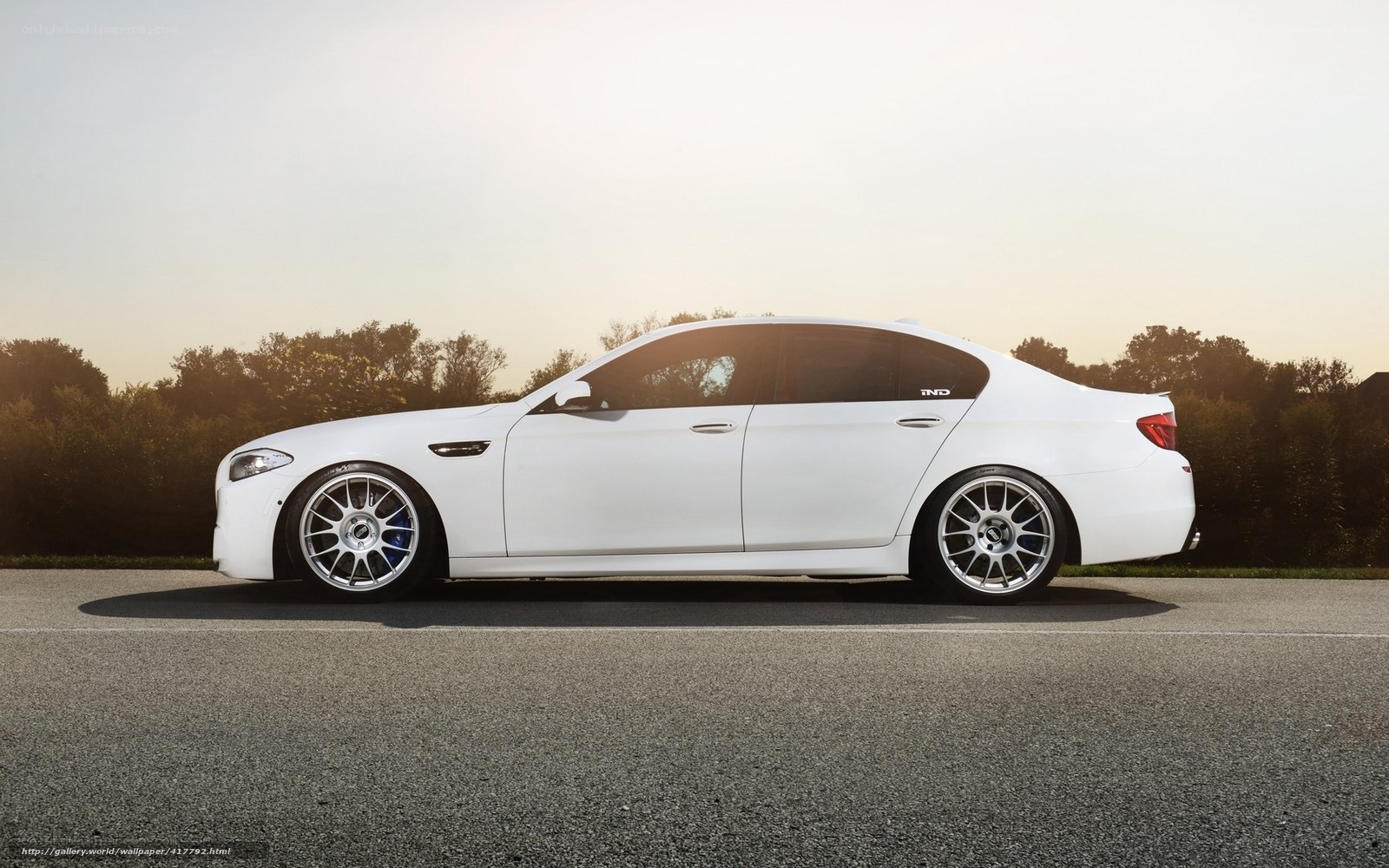 white bmw m5 on road