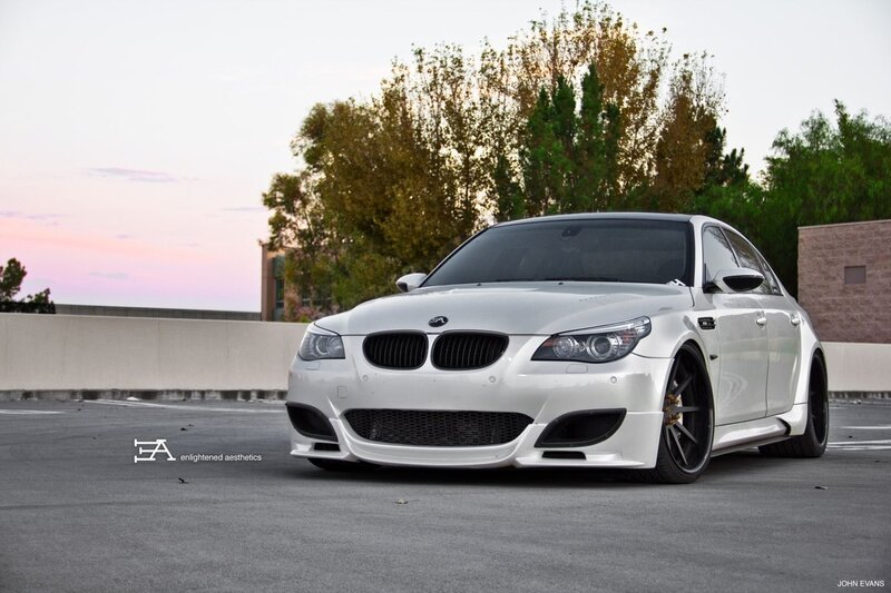 White BMW M5 Sedan — Calm, Sunset