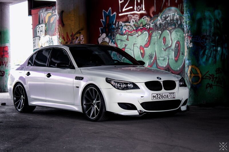 White BMW M5 Sedan — Dramatic, Photograph