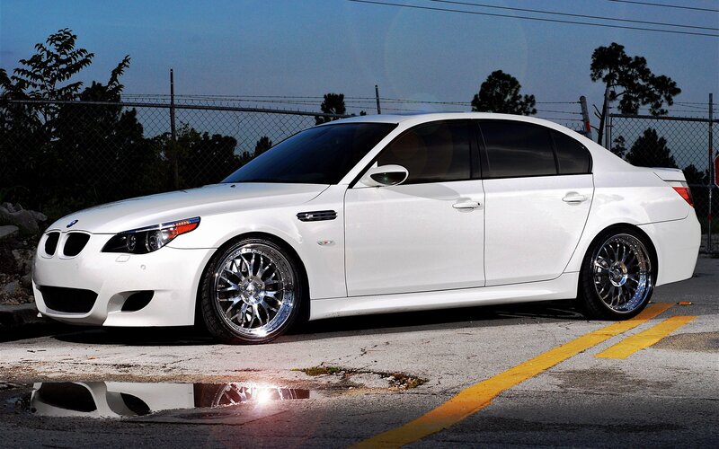 White Bmw M5 Sedan — Dramatic, Sunset, Photograph, Car