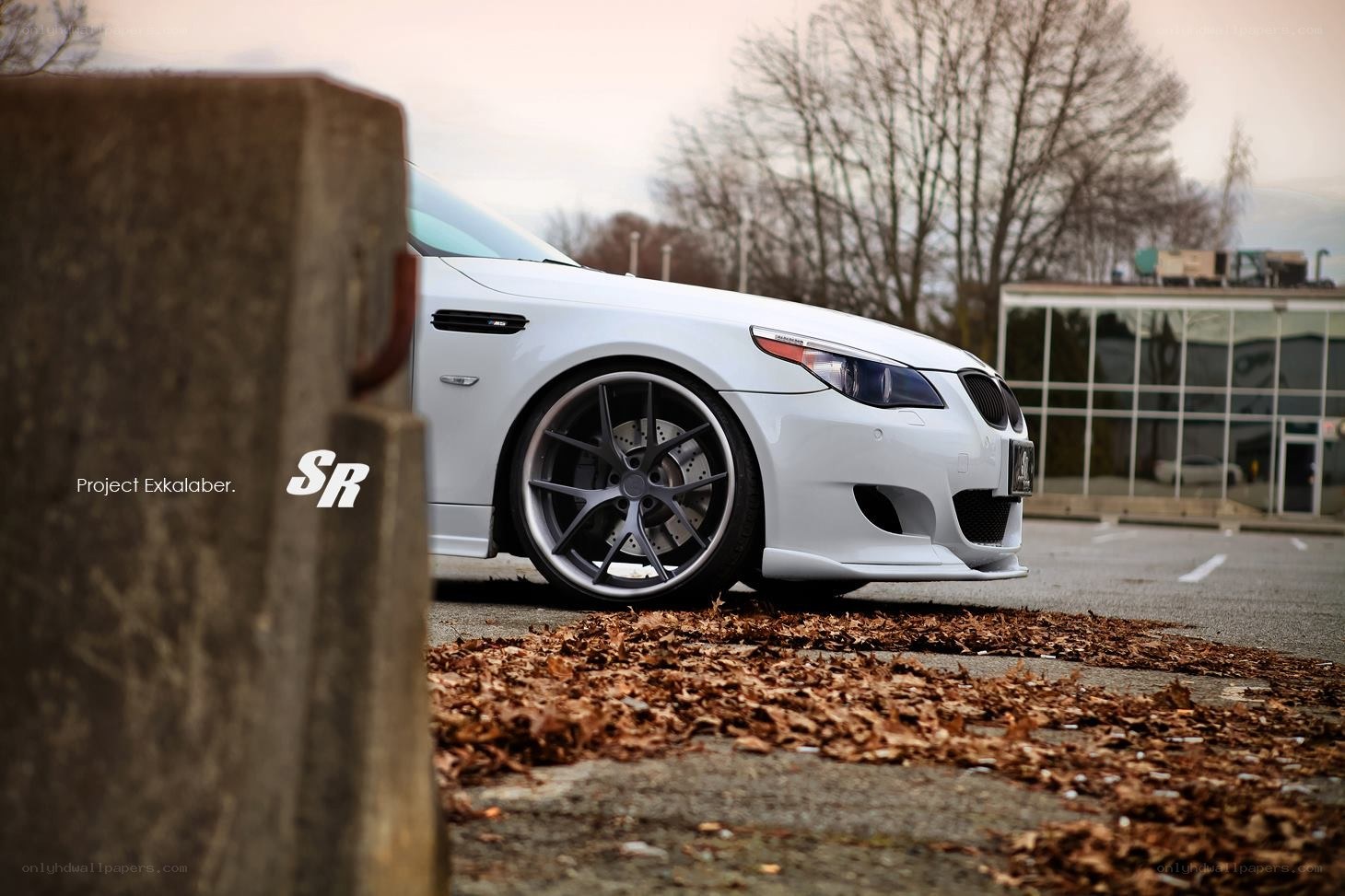White BMW M5 with custom wheels