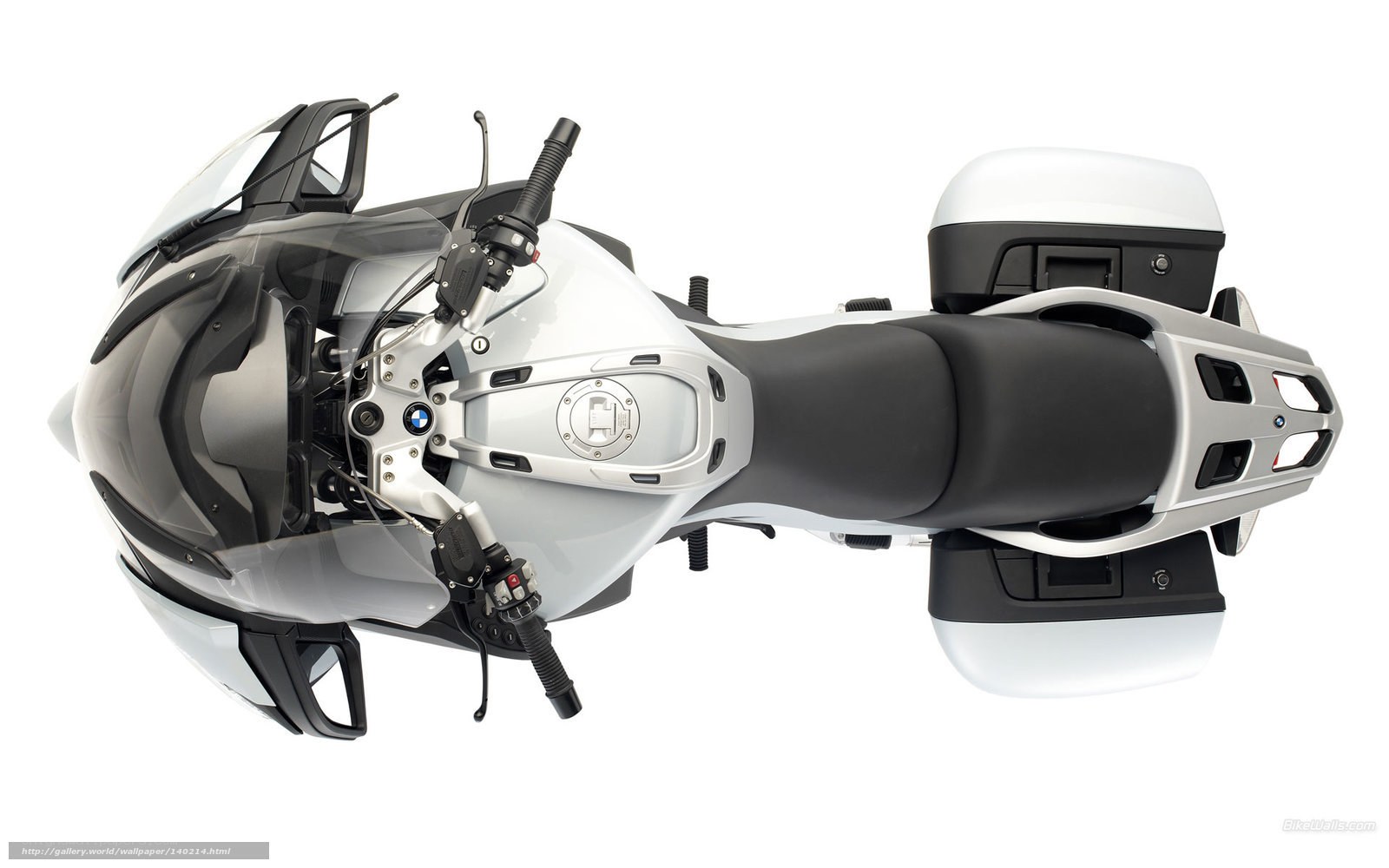 white BMW motorcycle from above