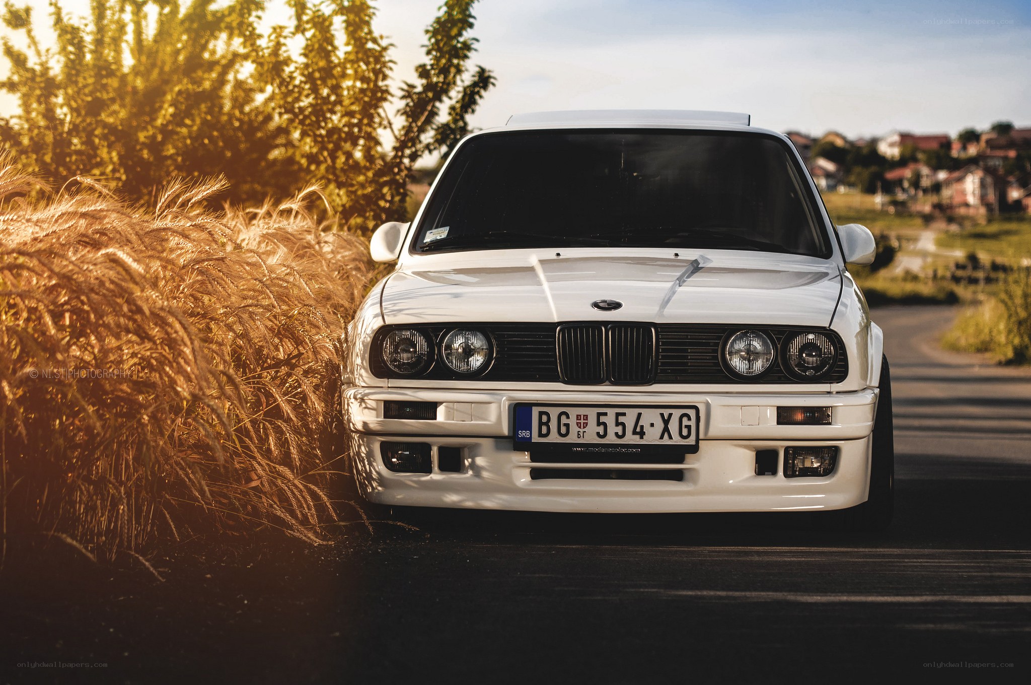 White BMW on a country road