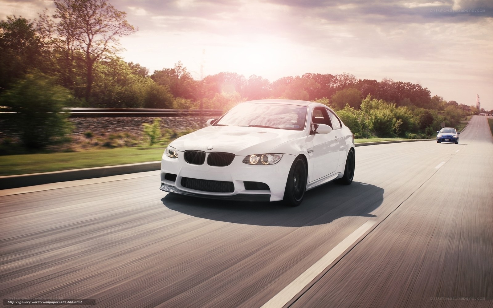 White BMW on a highway