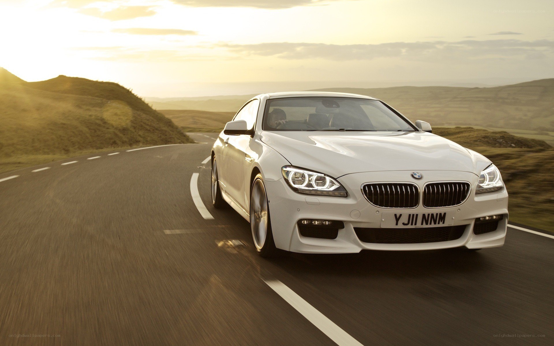 White BMW on a winding road