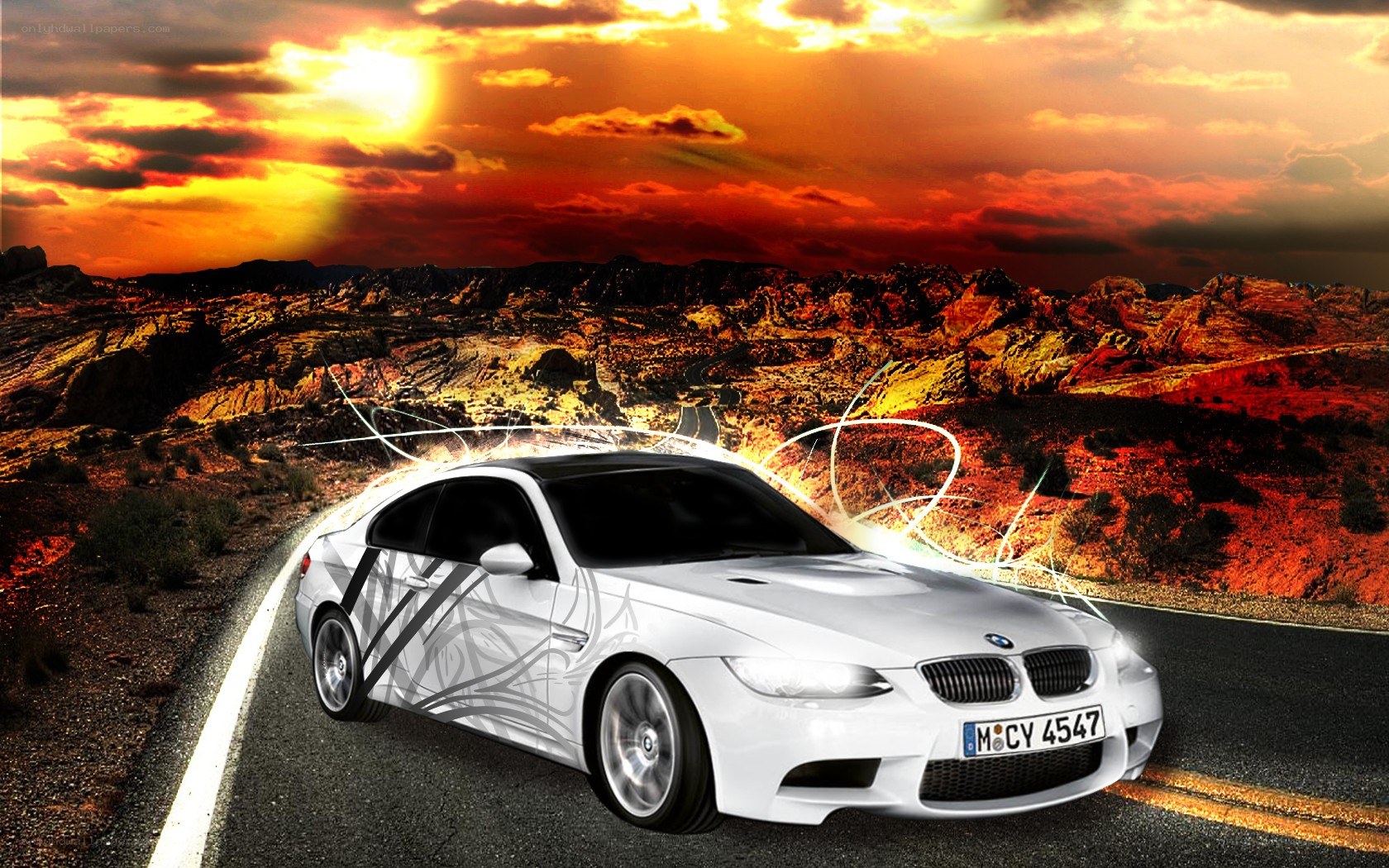 White BMW on desert road