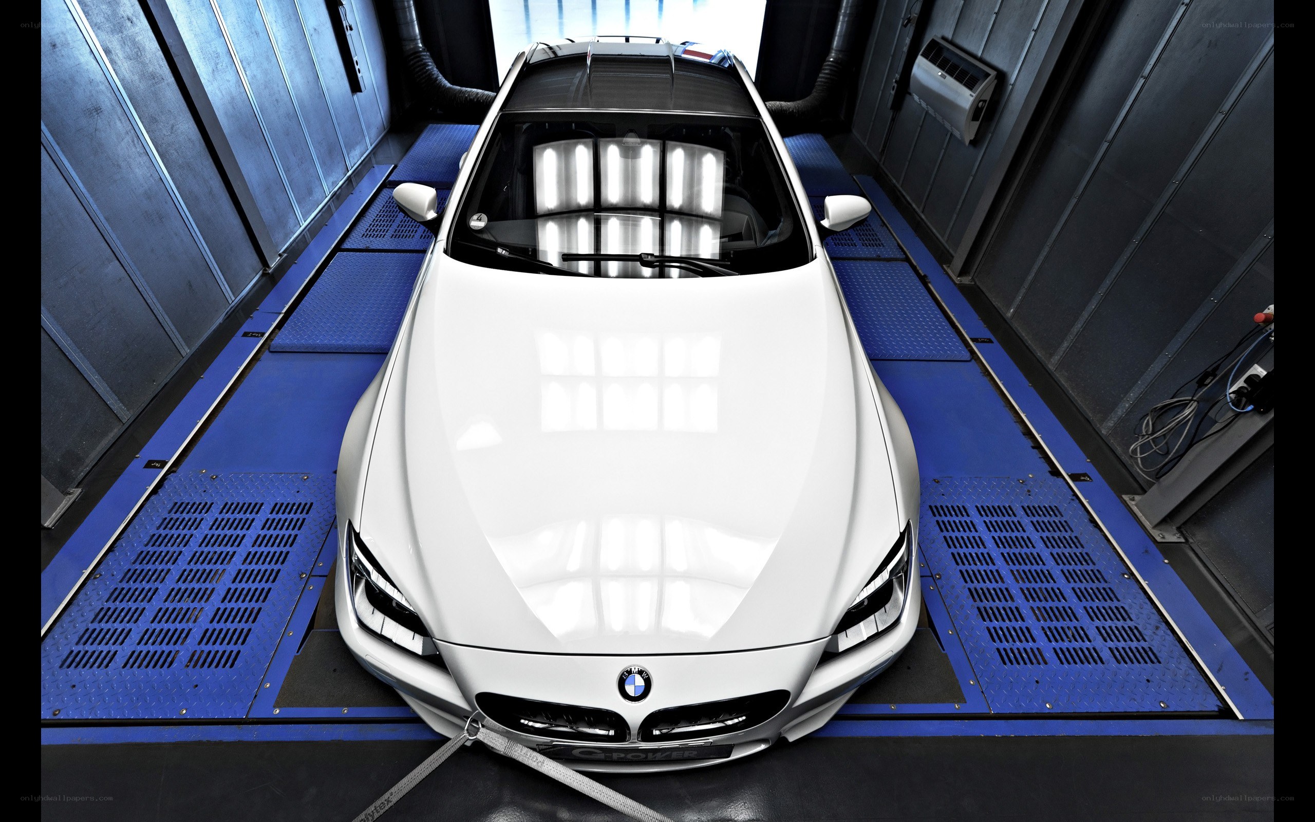 White BMW on dynamometer
