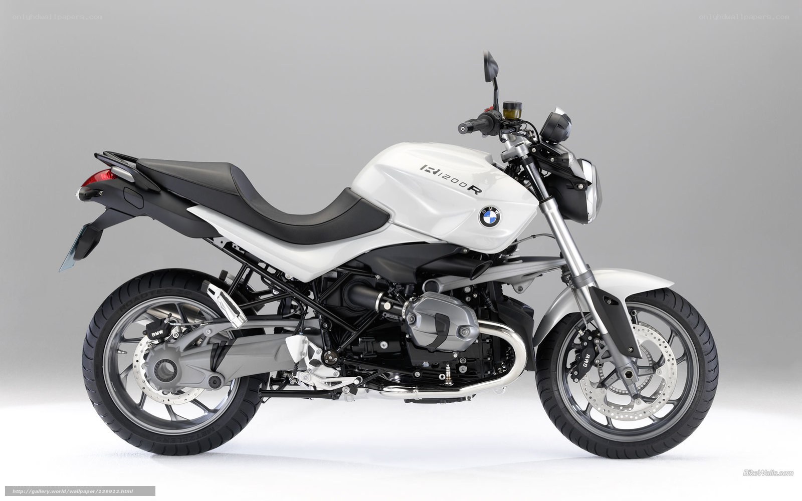 white BMW R1200R motorcycle