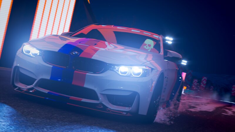 White BMW Race Car — Dramatic, Night, 3d Render
