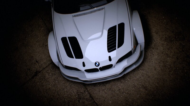 White BMW Race Car — Dramatic, Night, Photograph
