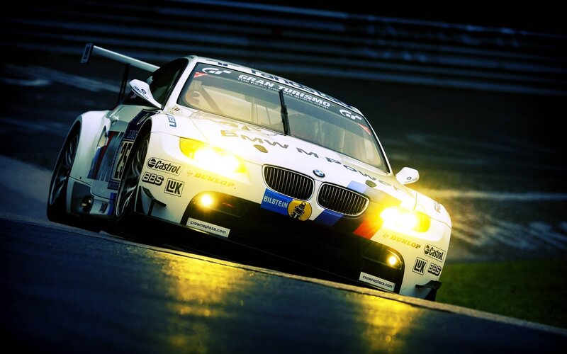White BMW Race Car — Dramatic, Night