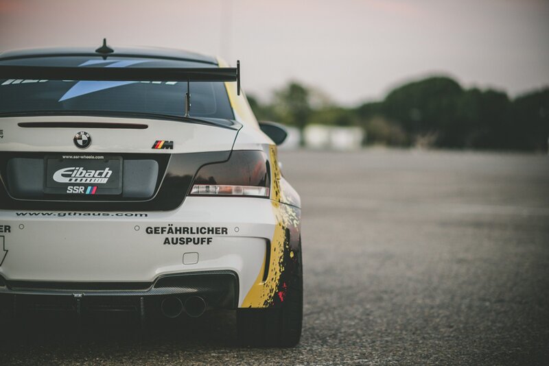 White BMW Race Car — Dramatic, Sunset