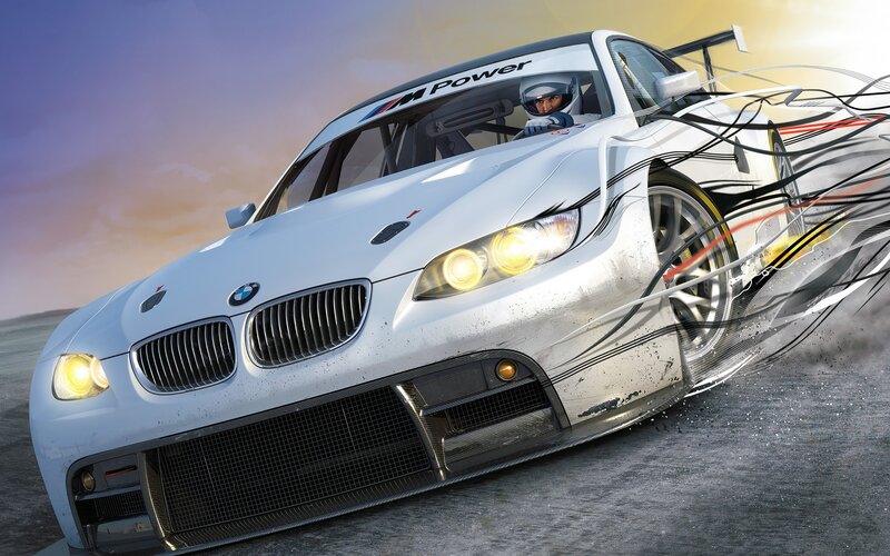 white bmw race car in motion