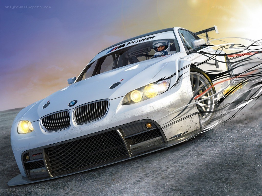 white bmw race car in motion