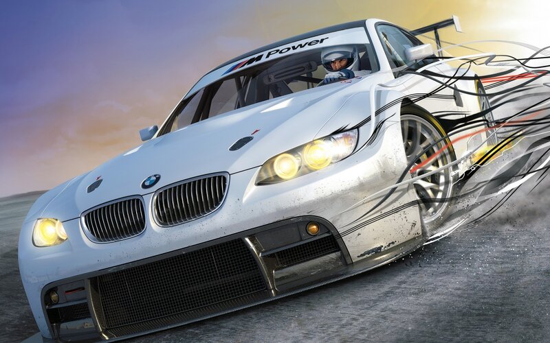 white bmw race car in motion