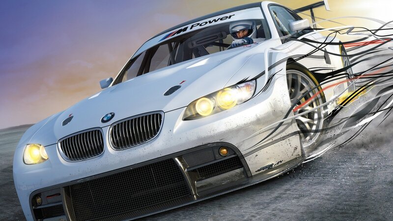 white bmw race car in motion
