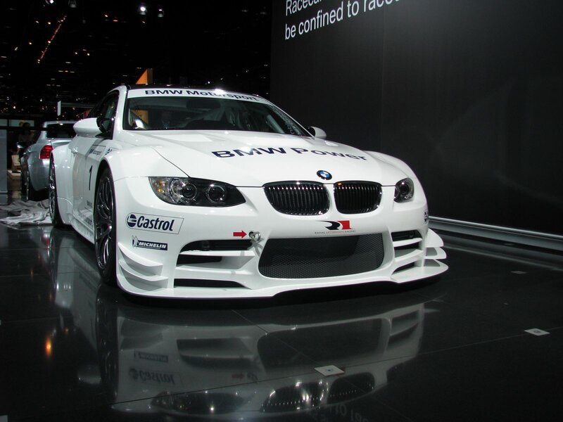 White BMW race car on display