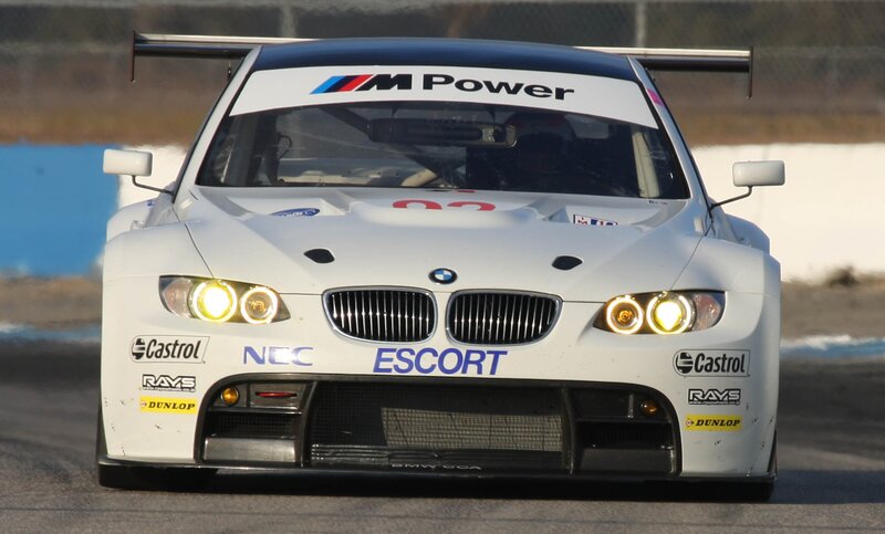 white bmw race car on track